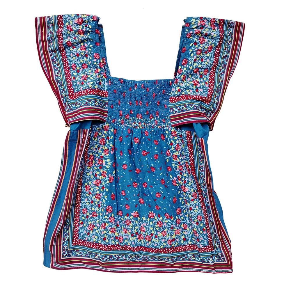 Forever 21 Blue Floral Smocked Peasant Top - Picture 2 of 5